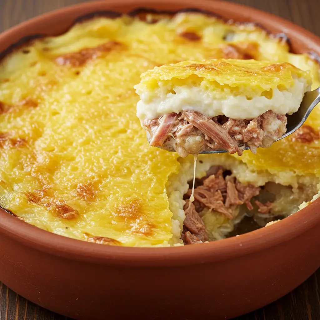 Receita de Escondidinho de Carne-Seca cremoso com Purê de Mandioca ...